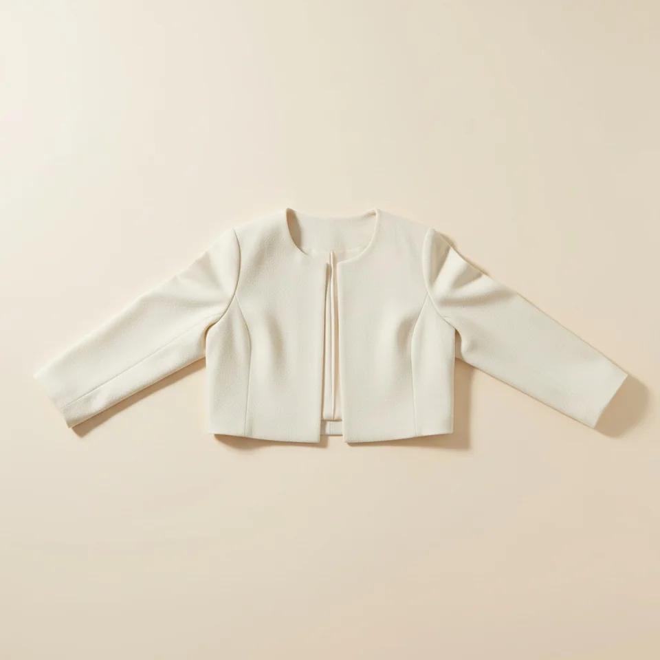 Cropped Collarless Jacket in ivory, complete garment