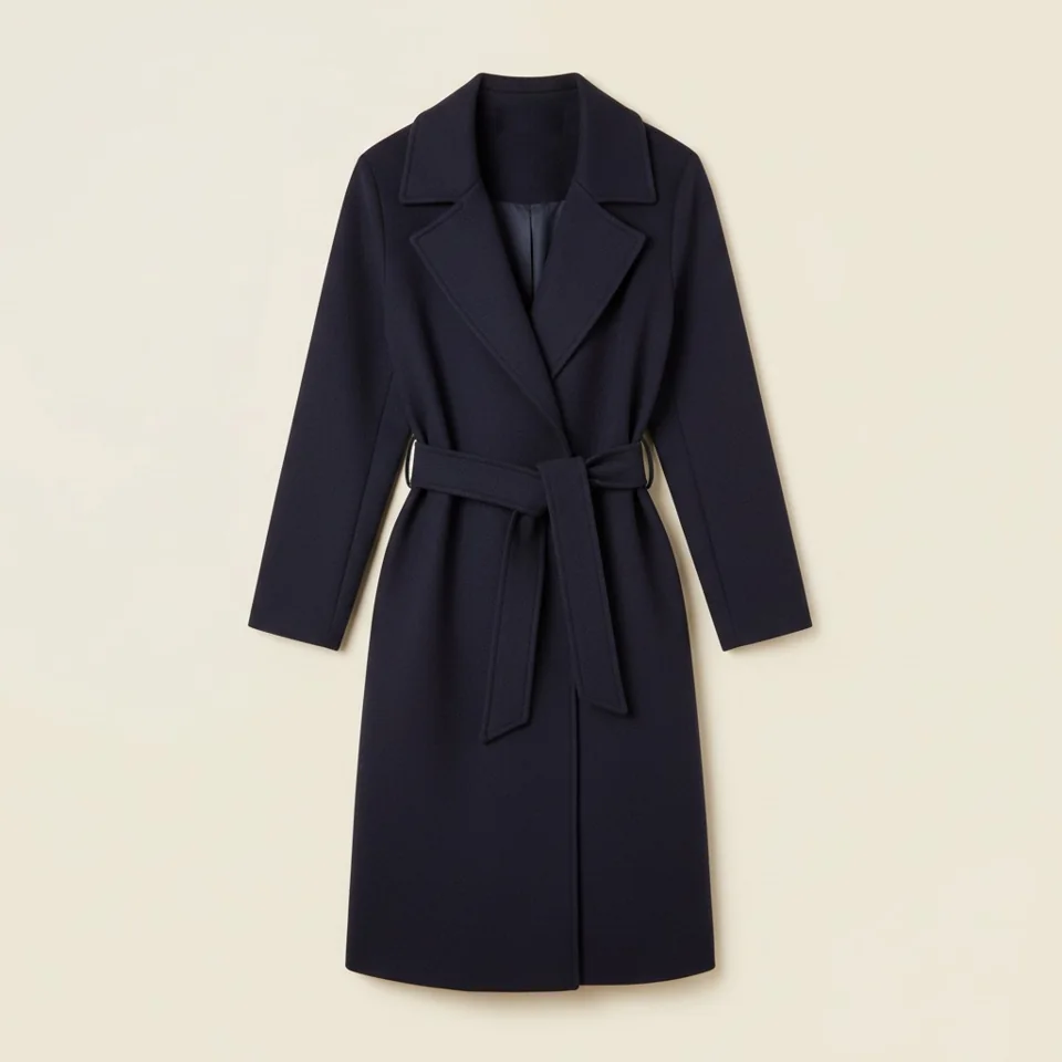 Longline Belted Jacket in navy, complete garment